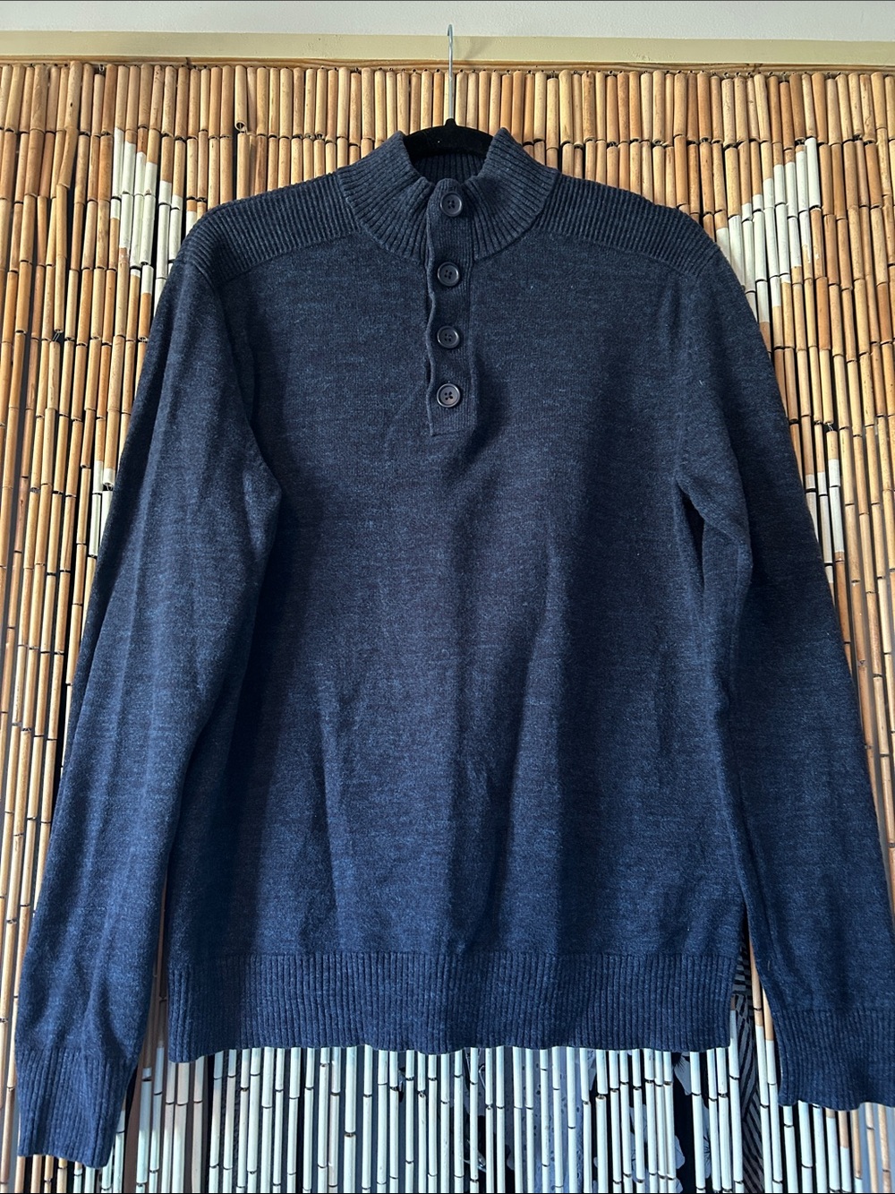 Men's Dark Navy Button-Neck Sweater